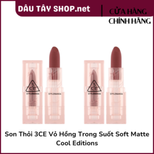 Son Thỏi 3CE Vỏ Hồng Trong Suốt Soft Matte Cool Editions